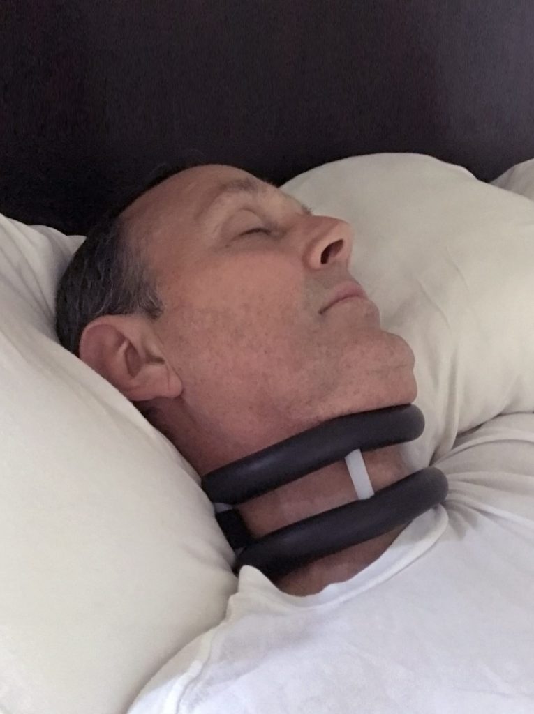 Neck Posture Brace Reclining Sleeping reclined while wearing a flexible neck brace for neck weakness